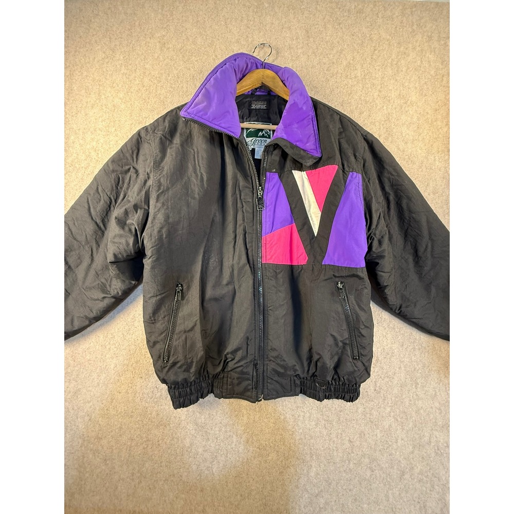 Vintage Green Mountain Ski Jacket Womens Medium Black Colorblock Puffer 80s 90s